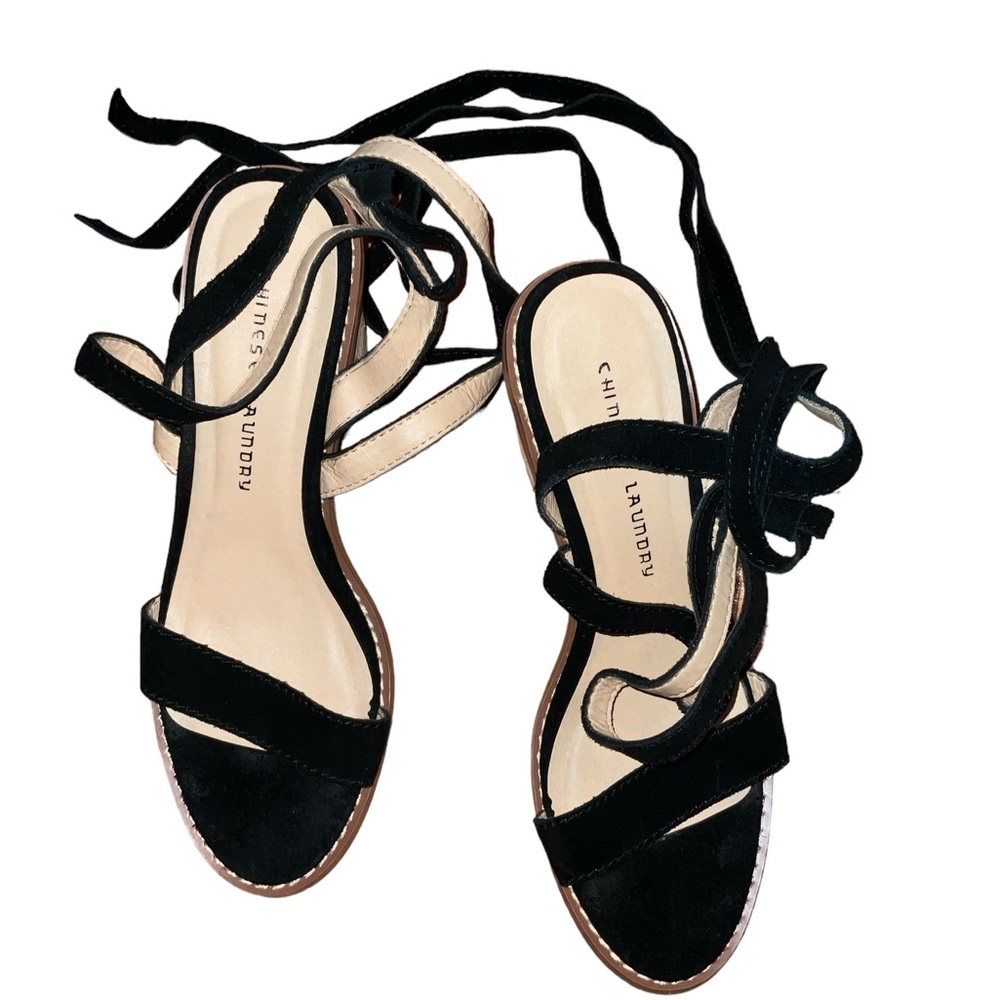 Black Lace Up Heeled Sandals